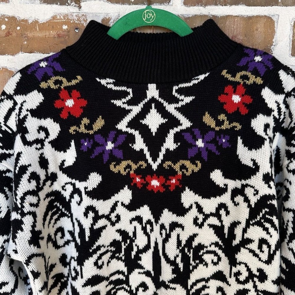VTG 1980s Trimmings Sweater Women's Small Floral Multi Mock Neck Oversized EUC - Picture 7 of 12